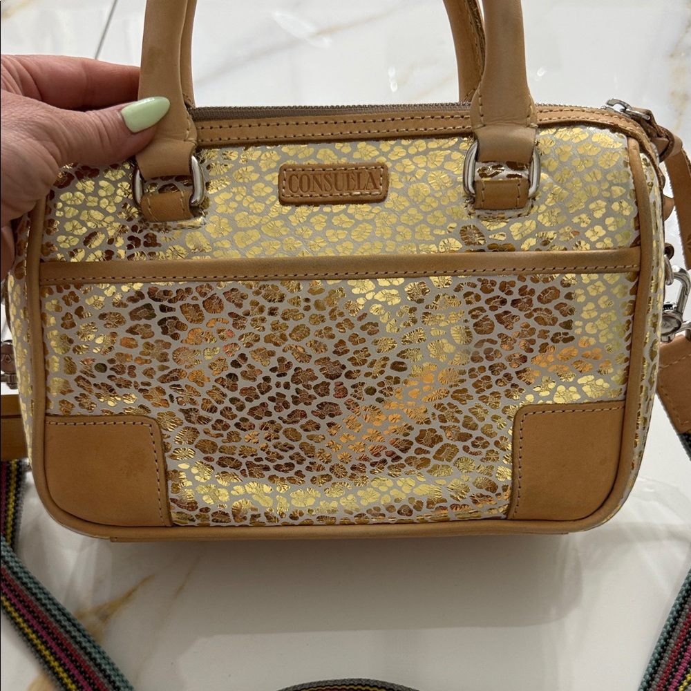 Consuela Gold and Tan Crossbody Bag